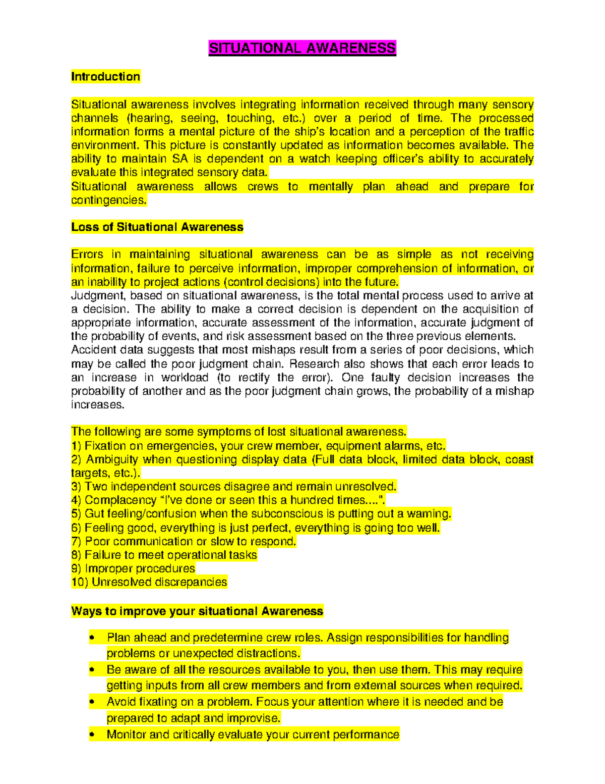 Situational Awareness - SITUATIONAL AWARENESS Introduction Situational ...