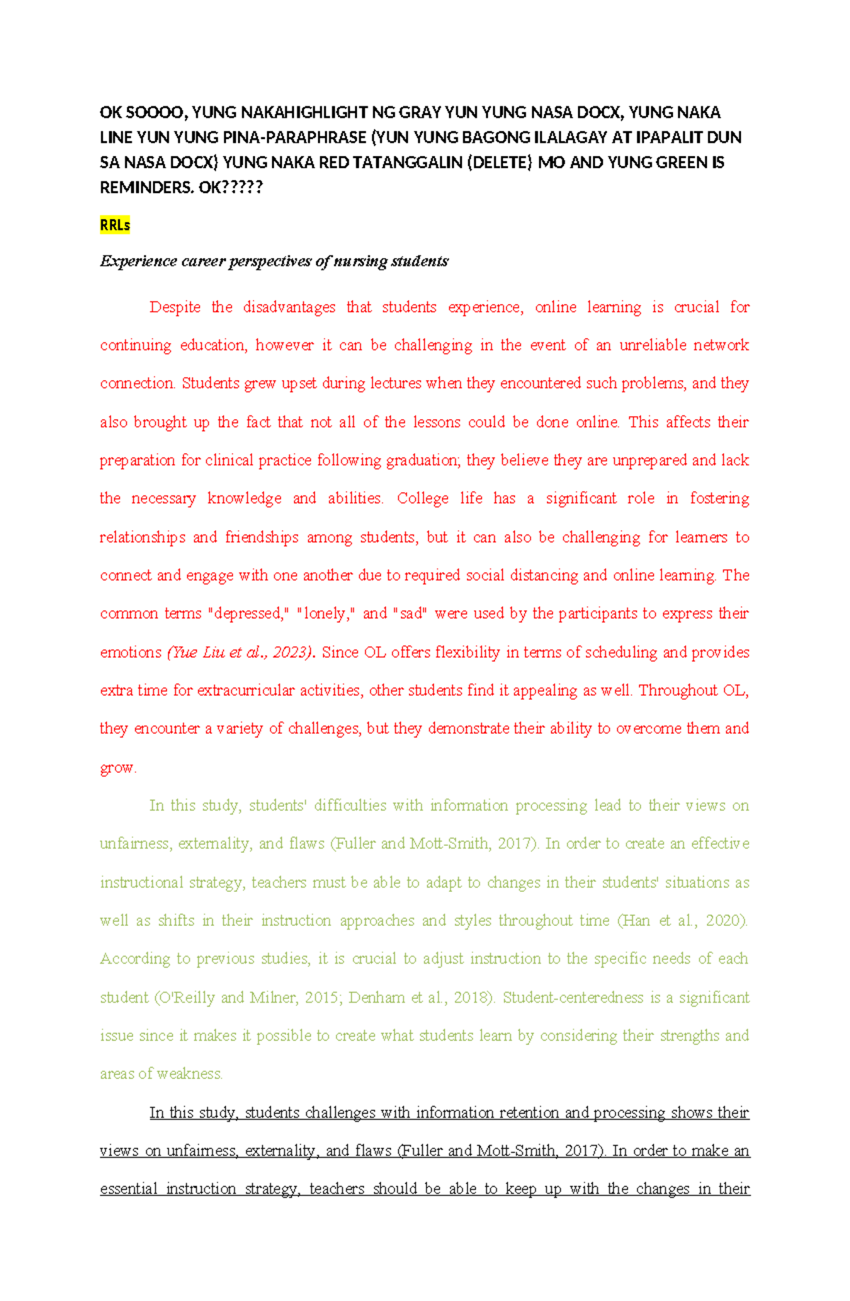 RRL-paraphrased - RRL PARAPHRASED - OK SOOOO, YUNG NAKAHIGHLIGHT NG ...