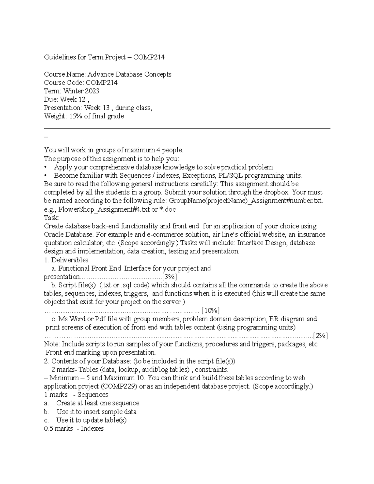 Assignment 4-groupproject-w23 - Guidelines for Term Project – COMP ...