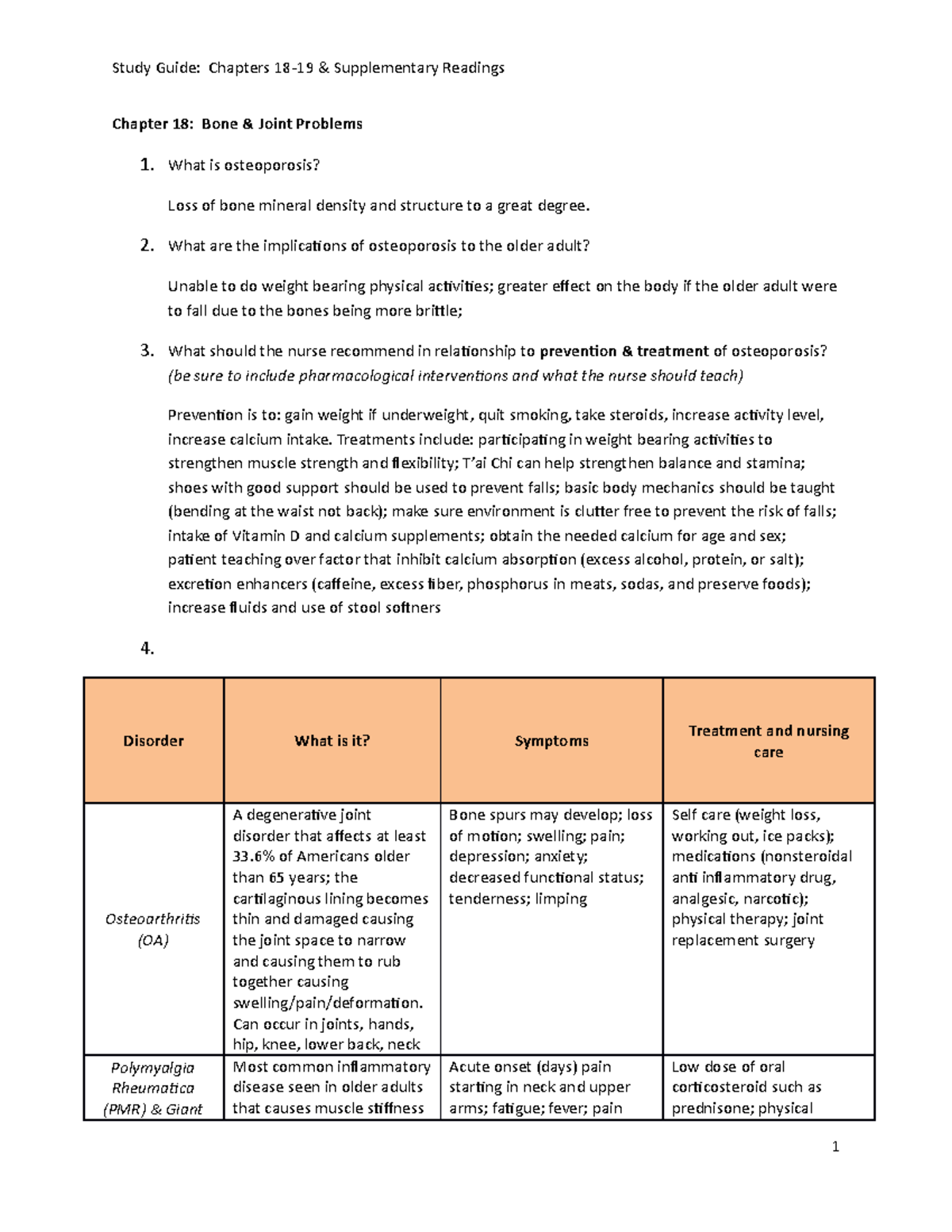 Chapters 18-19 - ASSIGNMENT CHAPTER QUESTIONS - Chapter 18: Bone ...