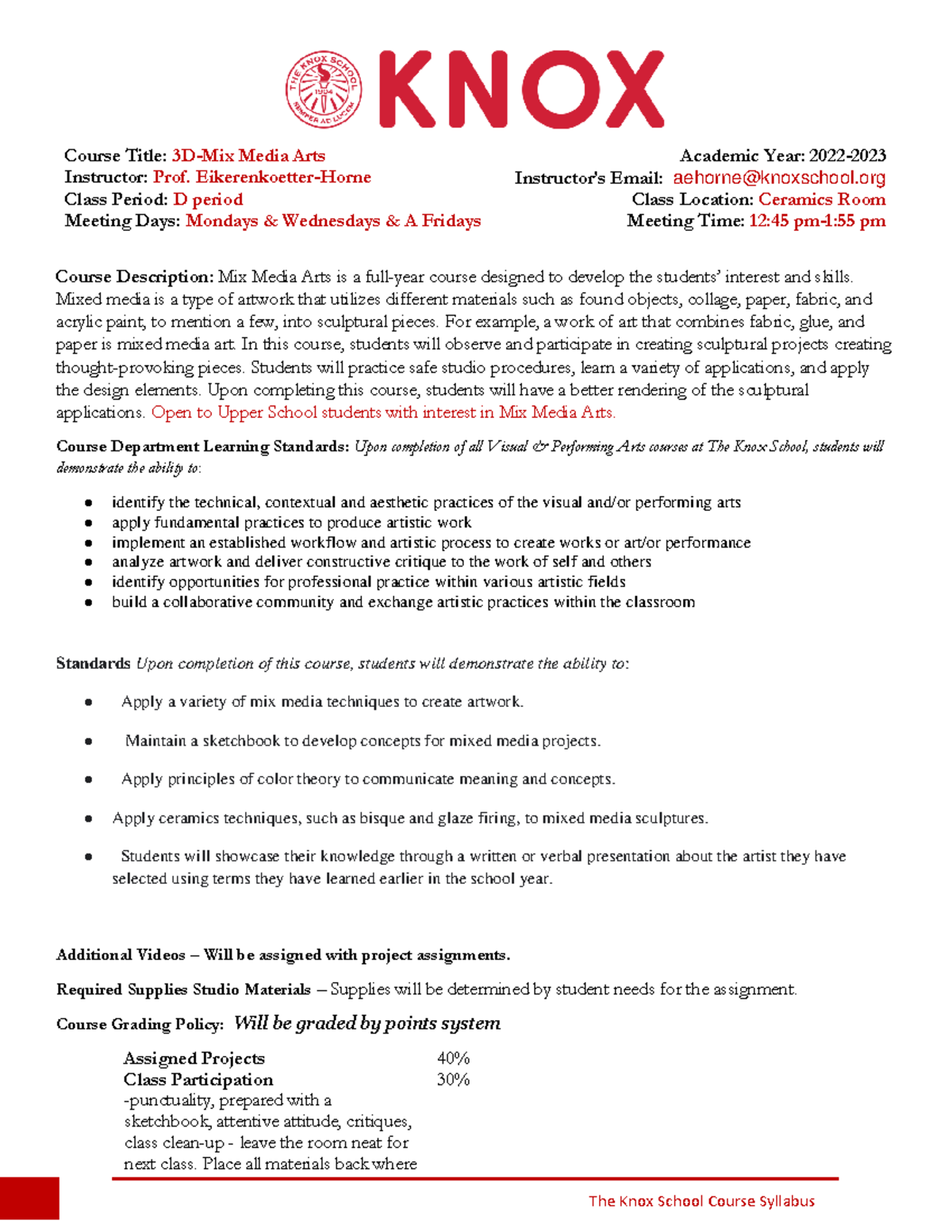 3dMixedMediaSyllabus Course Title 3DMix Media Arts Academic Year