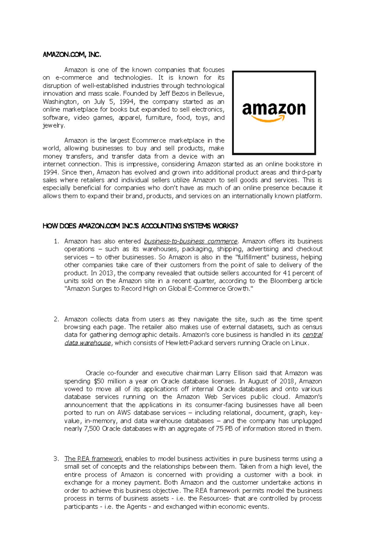 Amazon Company's and It's Benefits AMAZON, INC. Amazon is