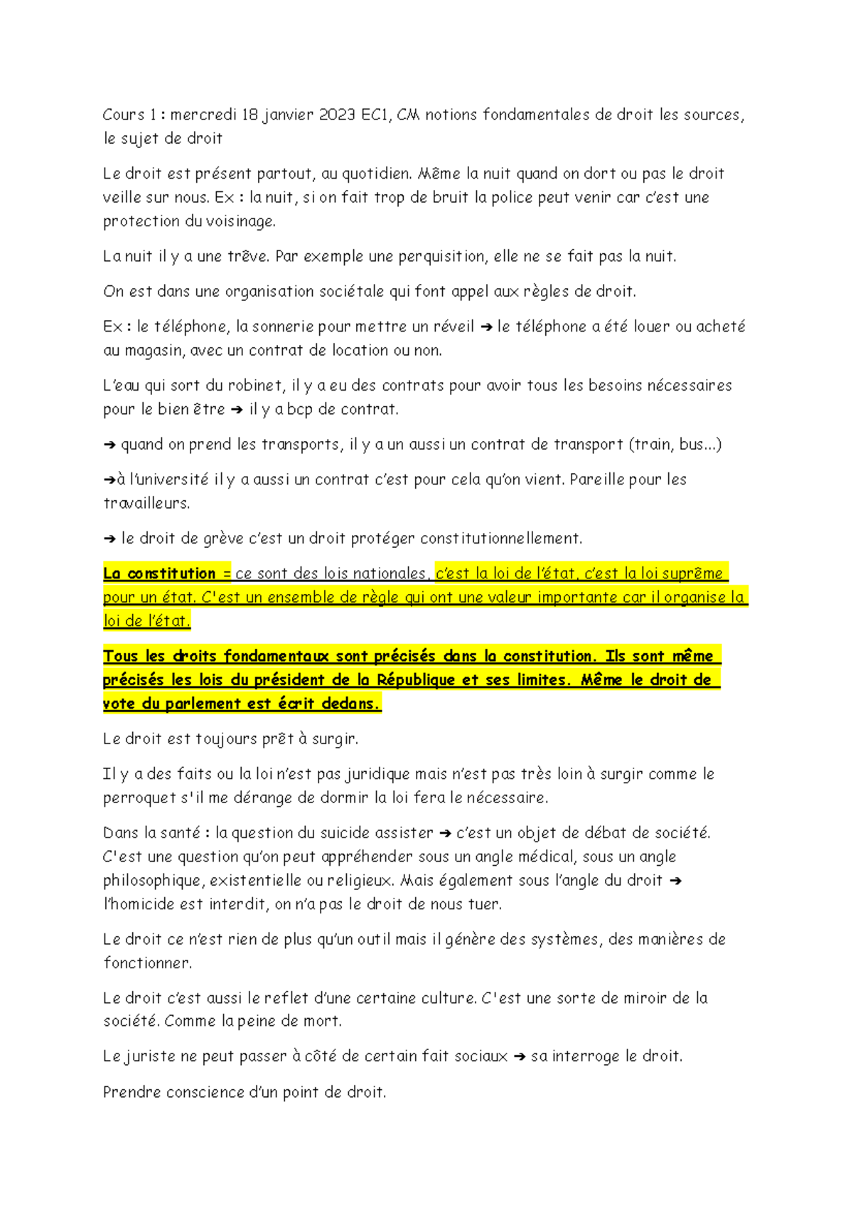 Cours 1 EC1, CM notions fondamentales de droit les sources, le sujet de ...