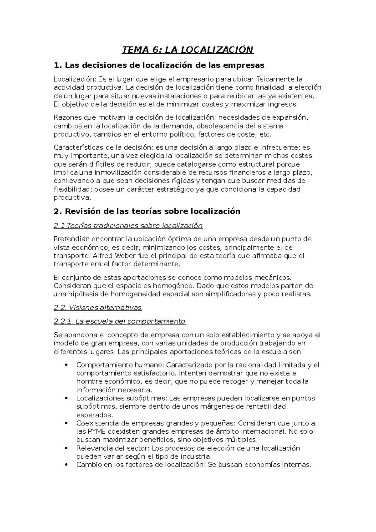 Tema 6 Fundamentos. La Localización - TEMA 6: LA LOCALIZACIÓN 1. Las  decisiones de localización de - Studocu