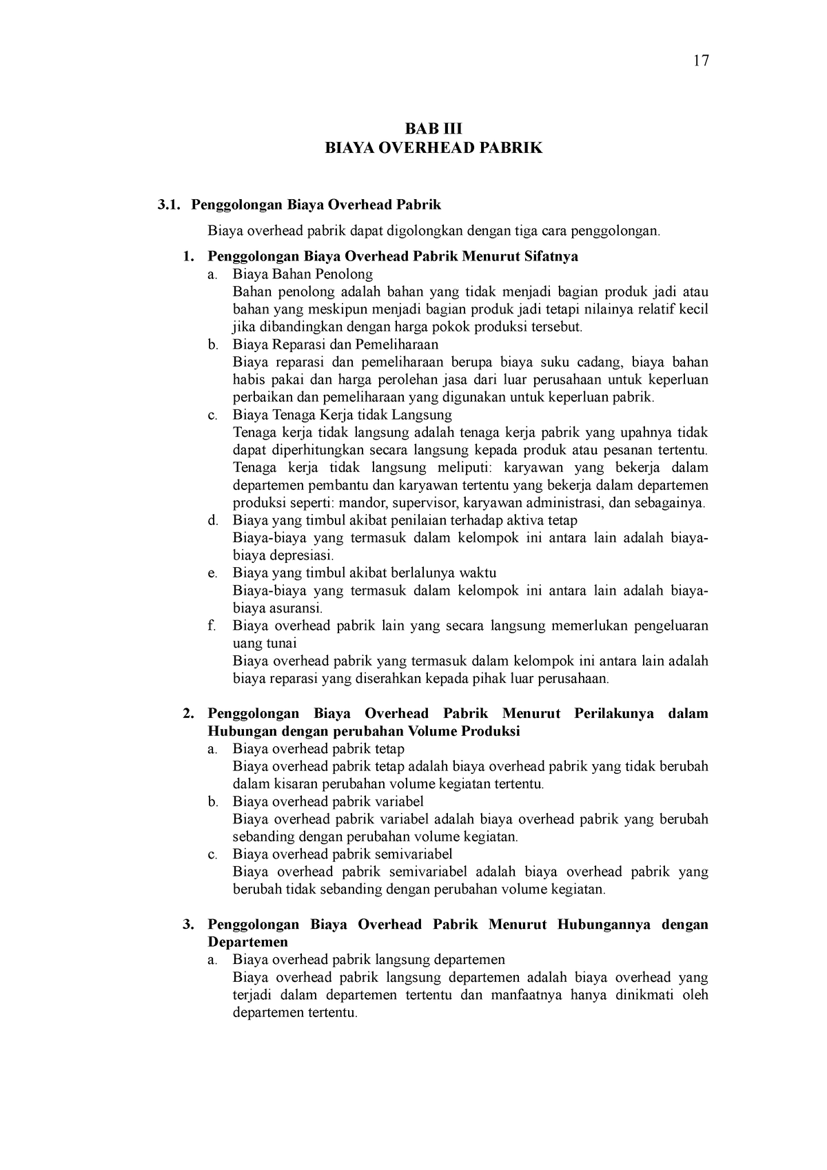 Biaya Overhead Pabrik - BAB III BIAYA OVERHEAD PABRIK Penggolongan ...