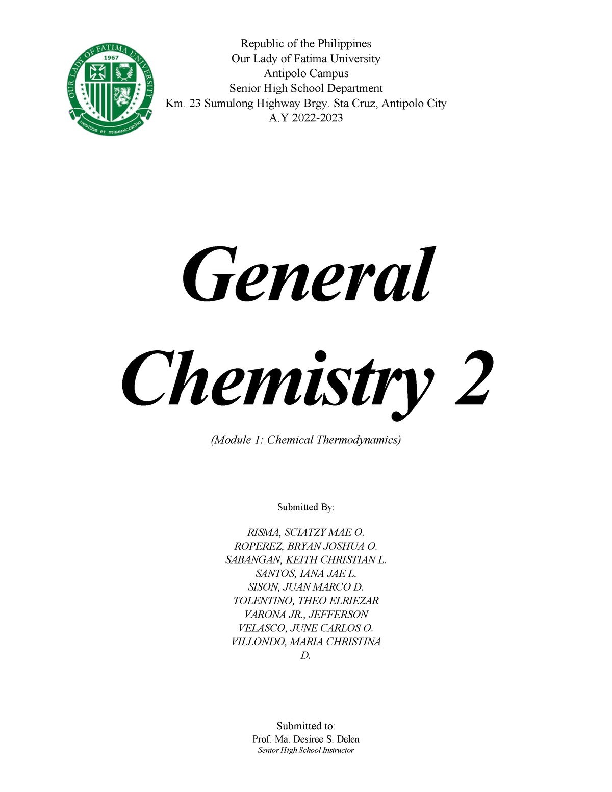 2nd Law of Thermodynamics and Gibbs Free Energy Module - Republic of ...