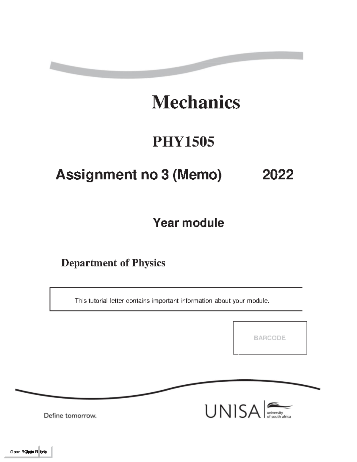 PHY 1505 Assignment no 3 (2022) - This tutorial letter contains ...