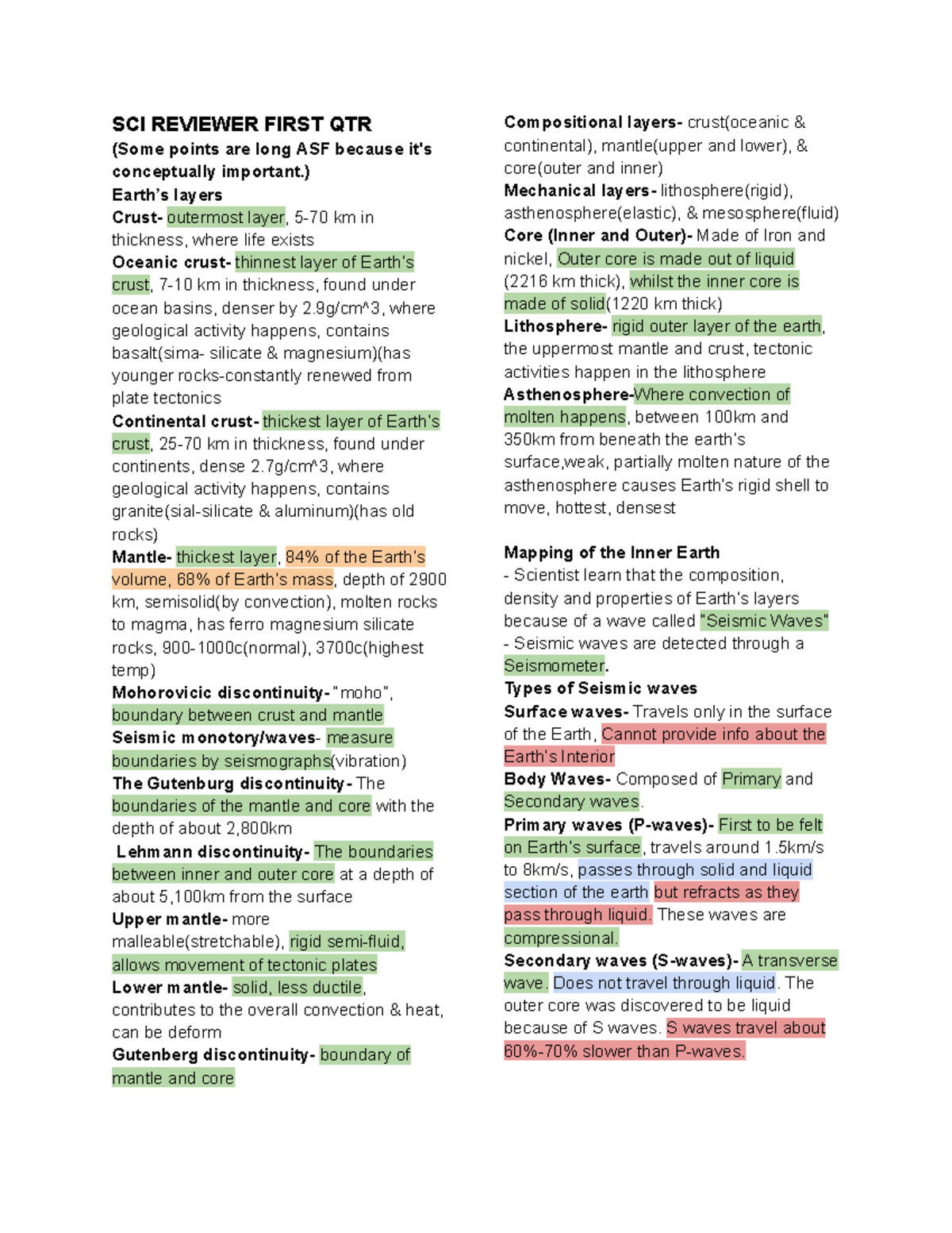Science-reviewer-yes - SCI REVIEWER FIRST QTR (Some points are long ASF ...