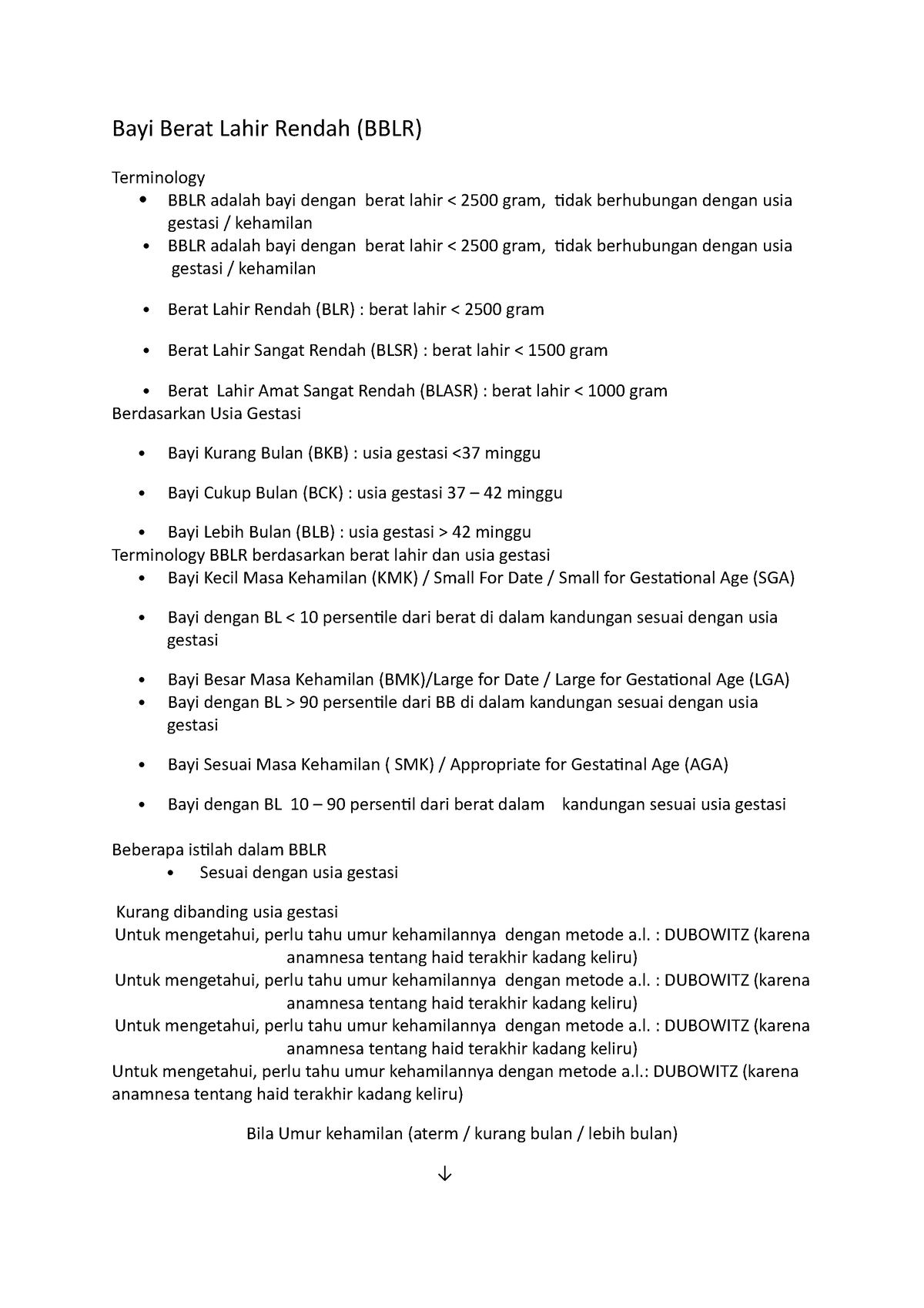 BBLR - Notes - Bayi Berat Lahir Rendah (BBLR) Terminology BBLR Adalah ...