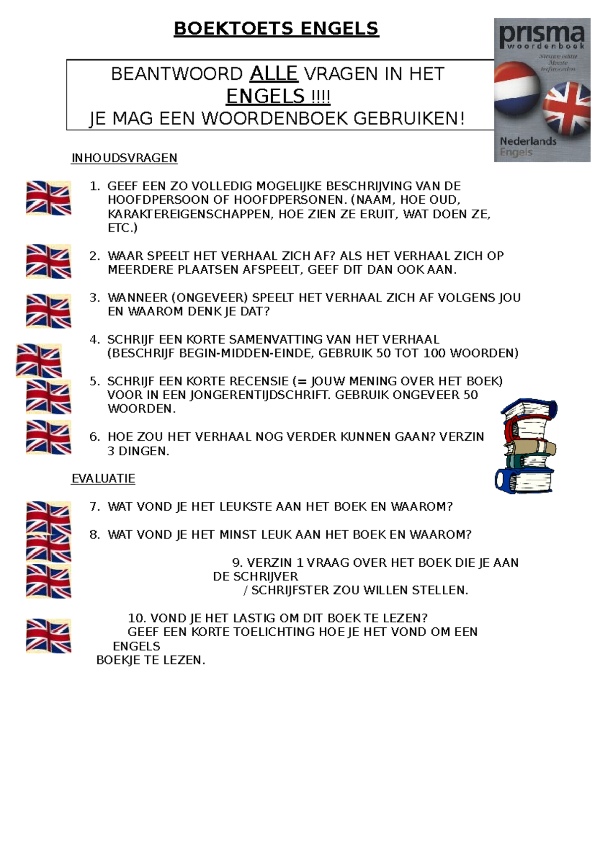 Boektoets Engels Lol BOEKTOETS ENGELS BEANTWOORD ALLE VRAGEN IN HET