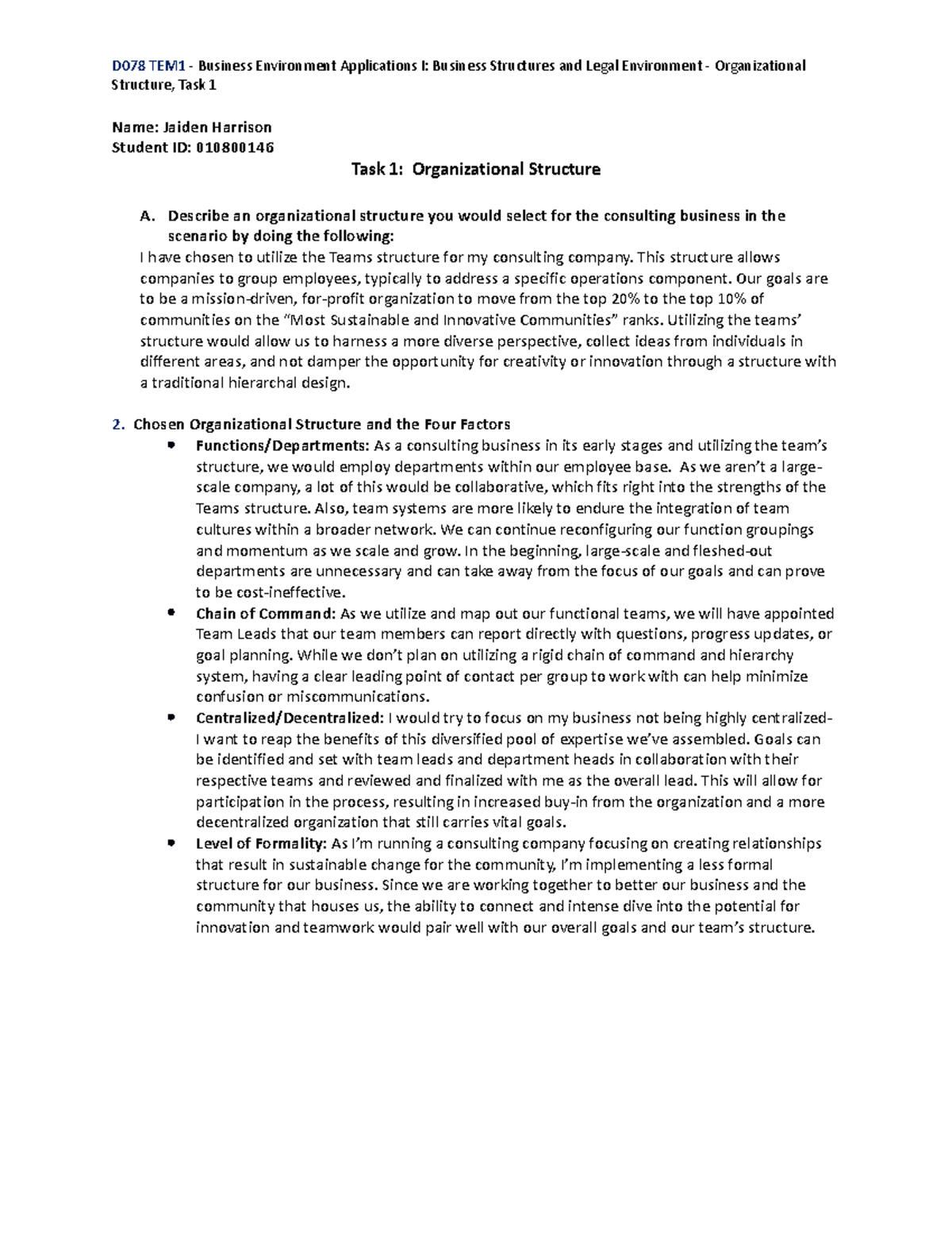 D078- TASK 1 final - D078 TEM1 - Business Environment Applications I ...