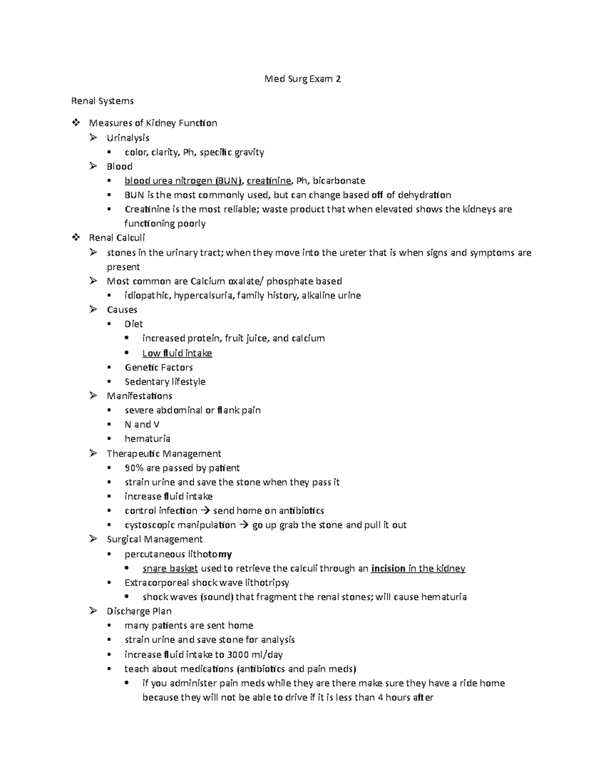 Med Surg Exam 2 - Lecture notes notes - Med Surg Exam 2 Renal Systems ...