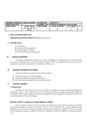 Philippine Indigenous Communities 2nd module - I. UNIT TITLE UNITED ...