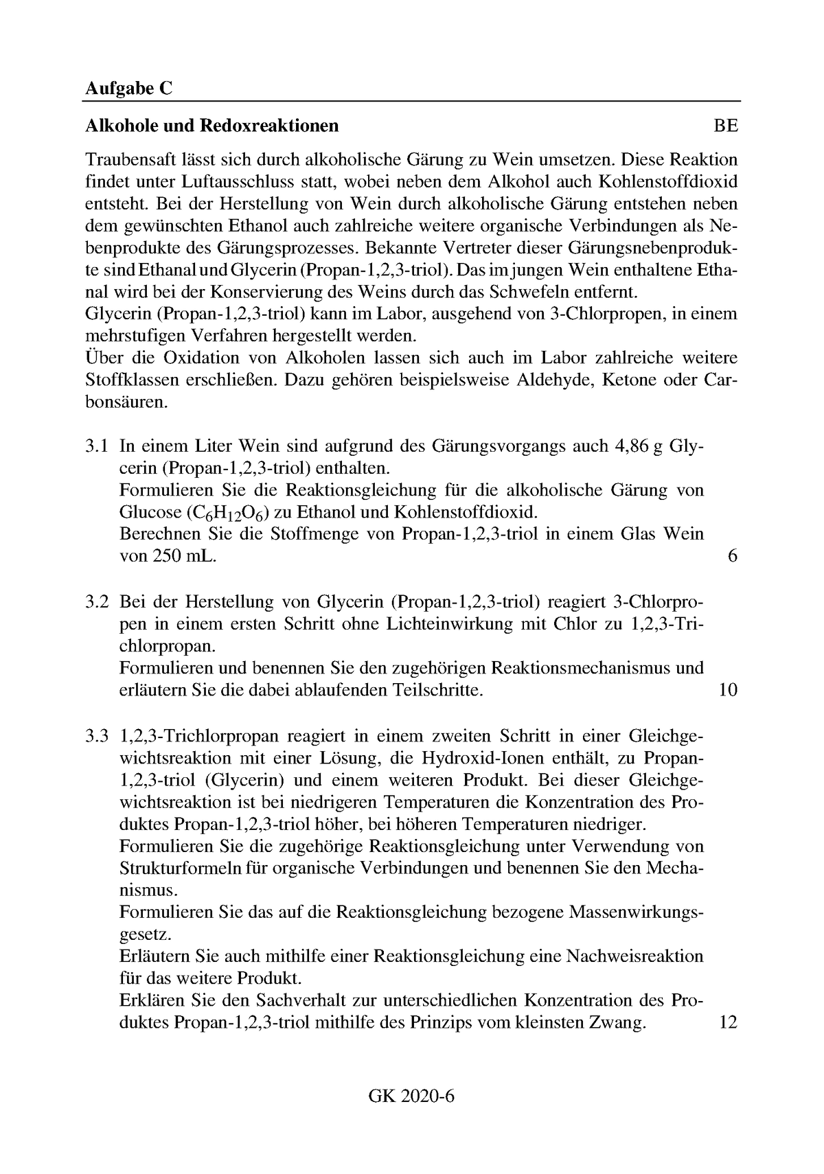 Chemie Abitur Hessen 2020 Auszug Aufgaben+Loesungen (Test) Aufgabe C