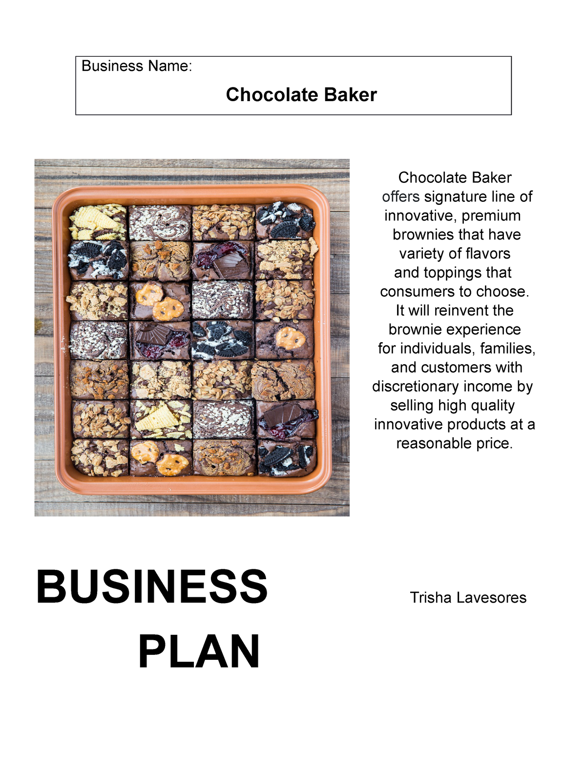 chocolate brownies business plan