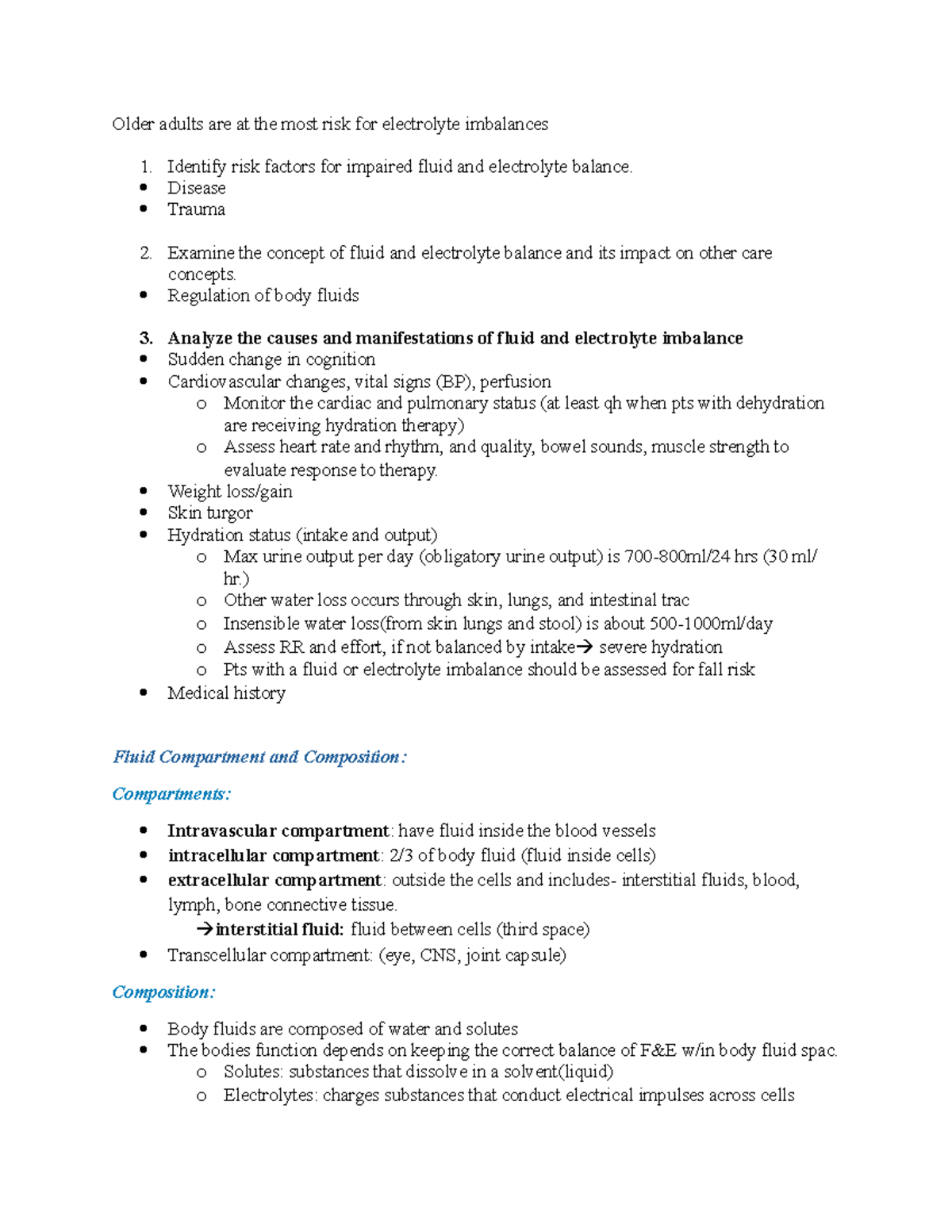 FLuid and Electrolyte Imbalances Concept Map - Older adults are at the ...