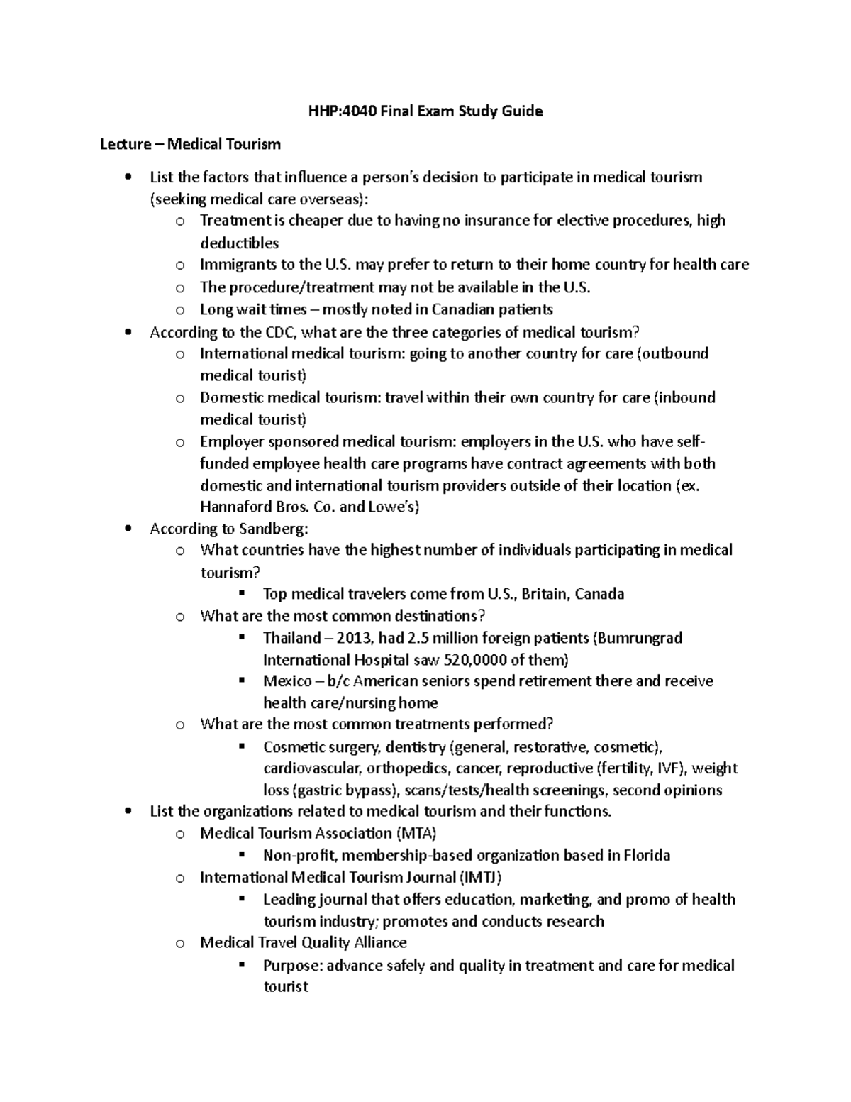 Health Services Final Review - HHP:4040 Final Exam Study Guide Lecture ...