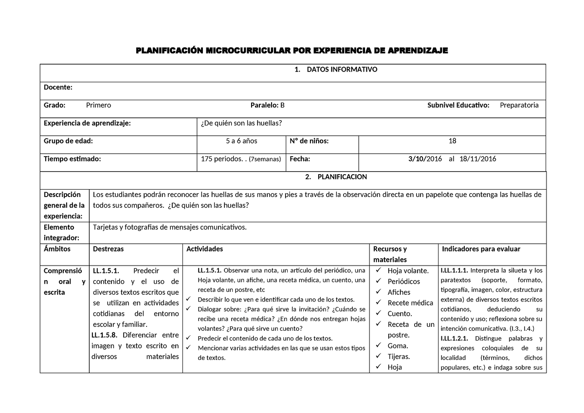 Planificacion Microcurricular Por Experi PlanificaciÓn Microcurricular Por Experiencia De 4358