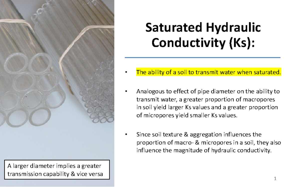 ENR 3000 Packet 6 - Saturated Hydraulic Conductivity (Ks): • The ...