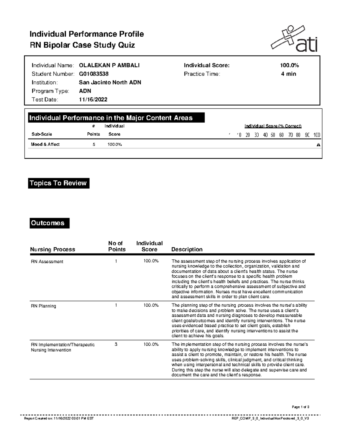 ATI- Bipolar Case Study Quiz - Individual Performance Profile RN ...