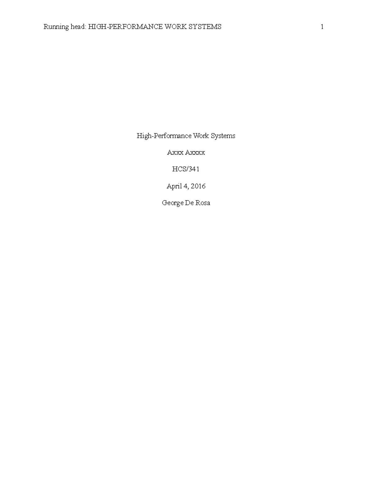 High Performance Work System - Running head: HIGH-PERFORMANCE WORK ...