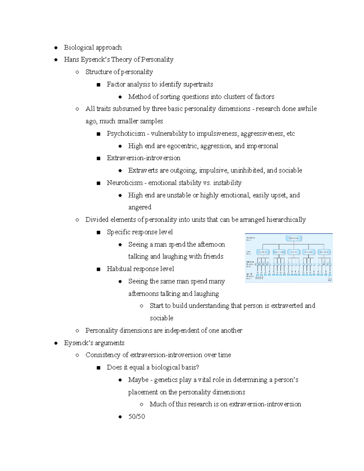 PSY 338 - 2 14-2 21 (Ch 9) Notes - Biological approach Hans Eysenck’s ...