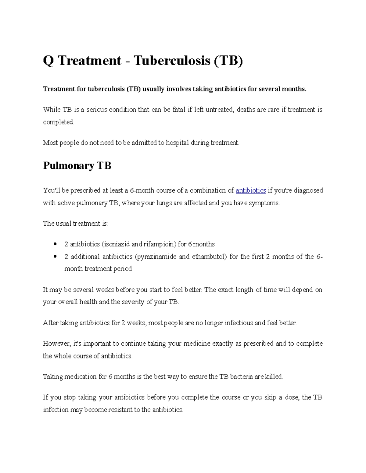 TB Treatment The document gives clear guidelines for the management