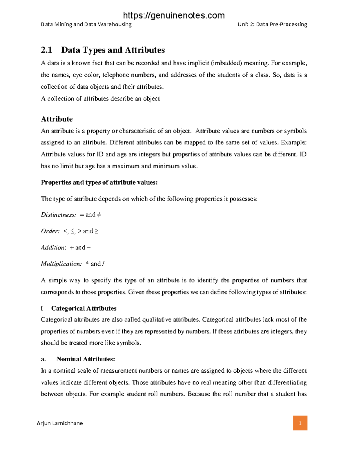 Unit-2 Data-Preprocessing - Data Mining and Data Warehousing Unit 2 ...