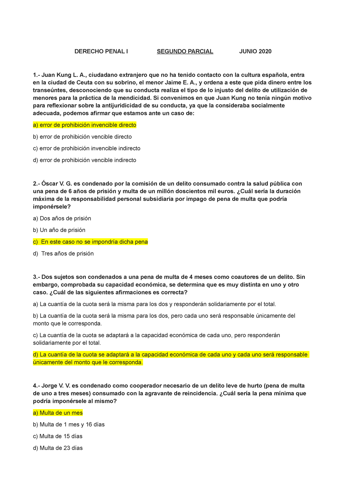 Derecho Penal 1 - Examen Junio 2020 + RESPUESTAS - DERECHO PENAL I ...