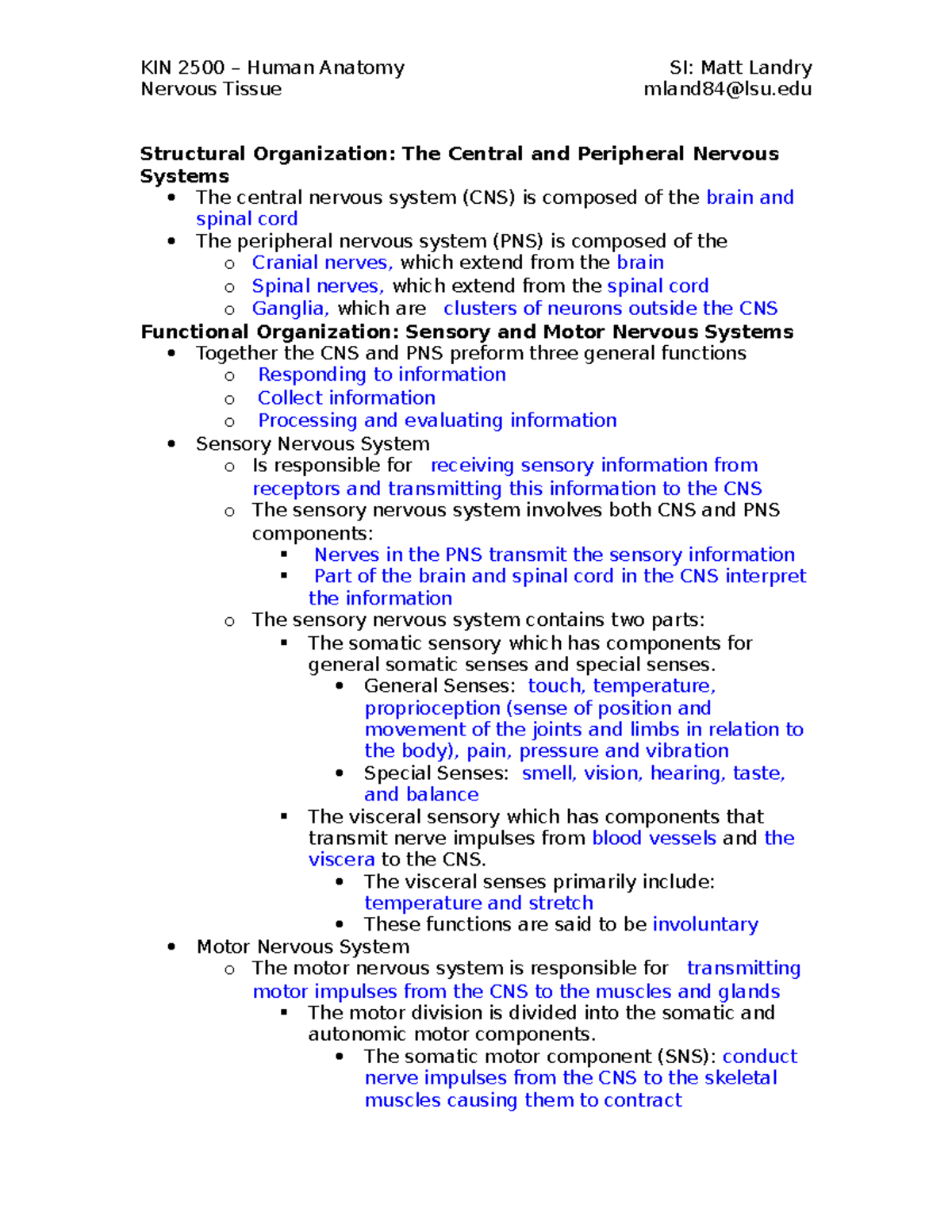 Nervous Tissue SI Worksheet - StuDocu