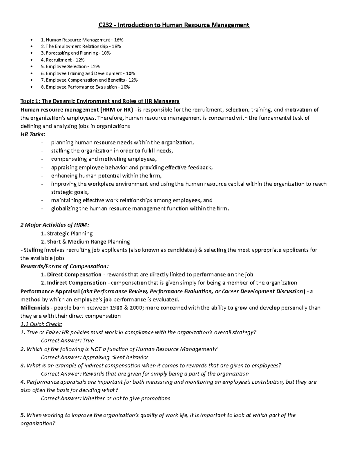 C232 Intro To HR Mgmt Notes - C232 - Introduction To Human Resource ...