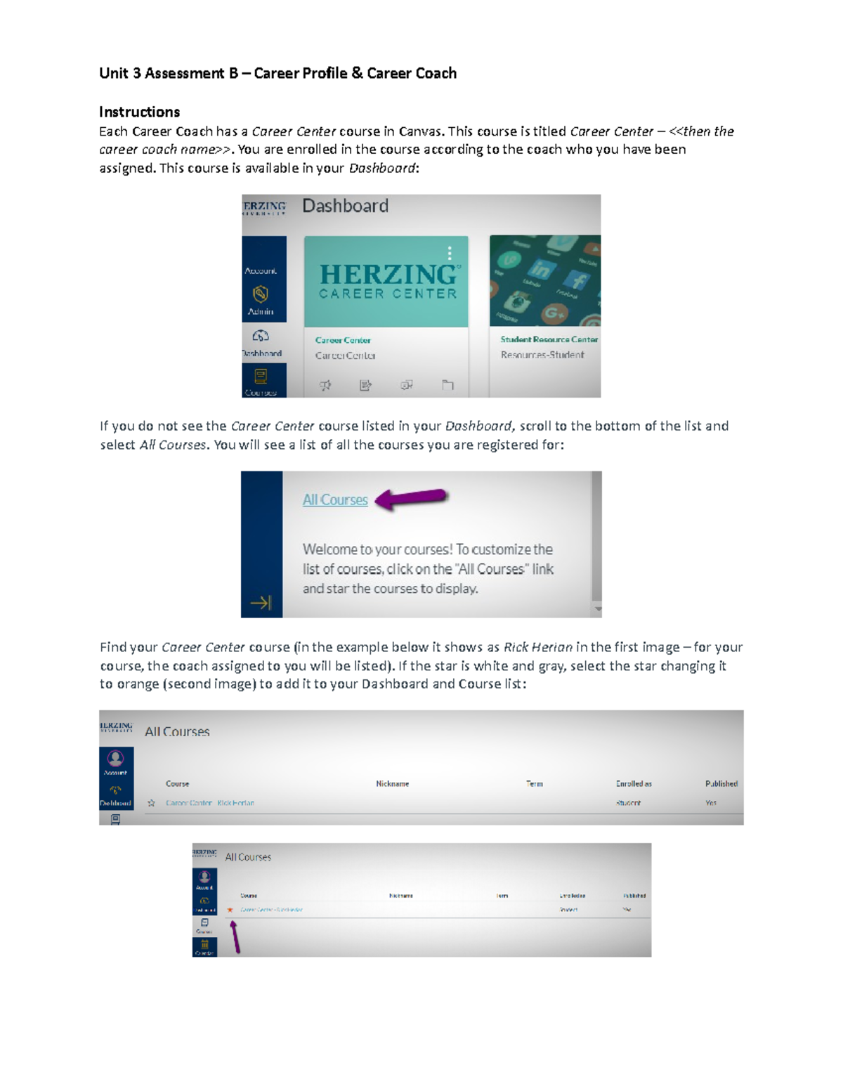 Career Profile & Career Coach Assessment Document - Unit 3 Assessment B ...
