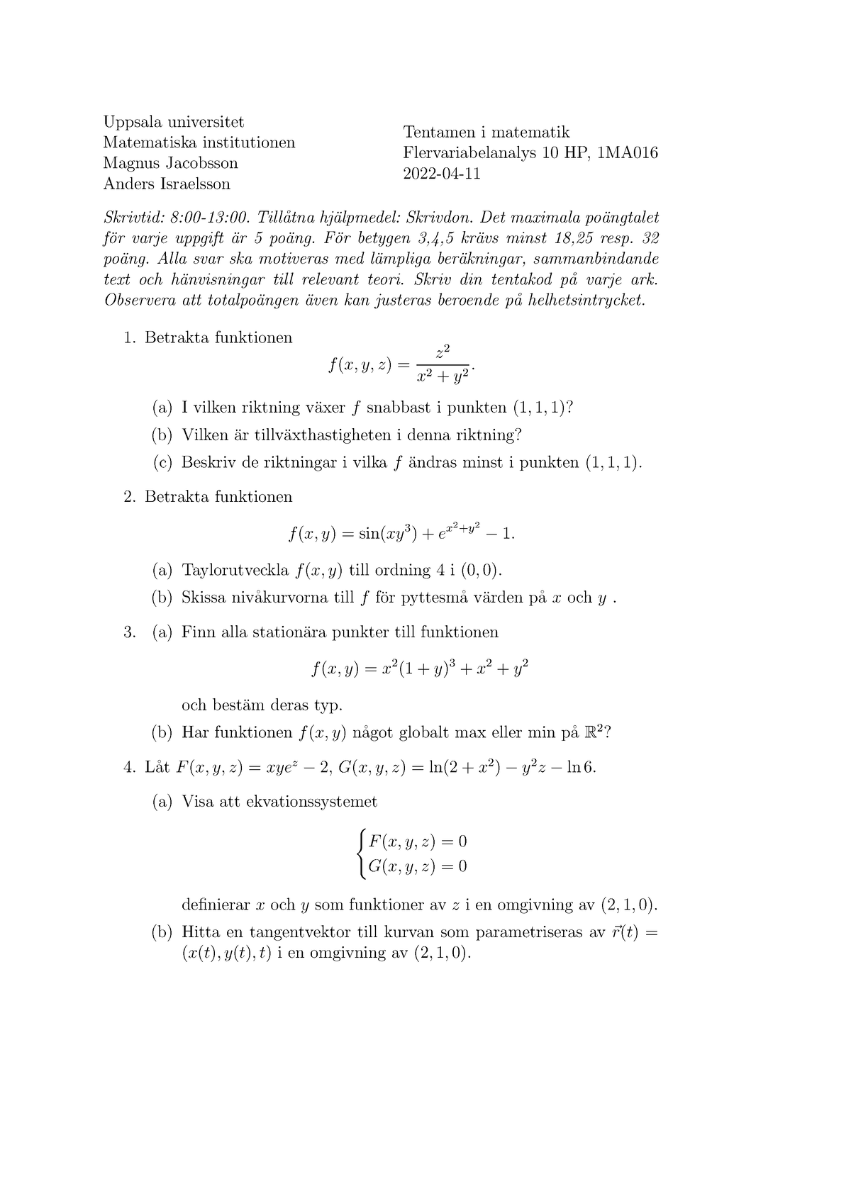 Flervariabelanalys - 2022-04-11 - Uppsala Universitet Matematiska ...