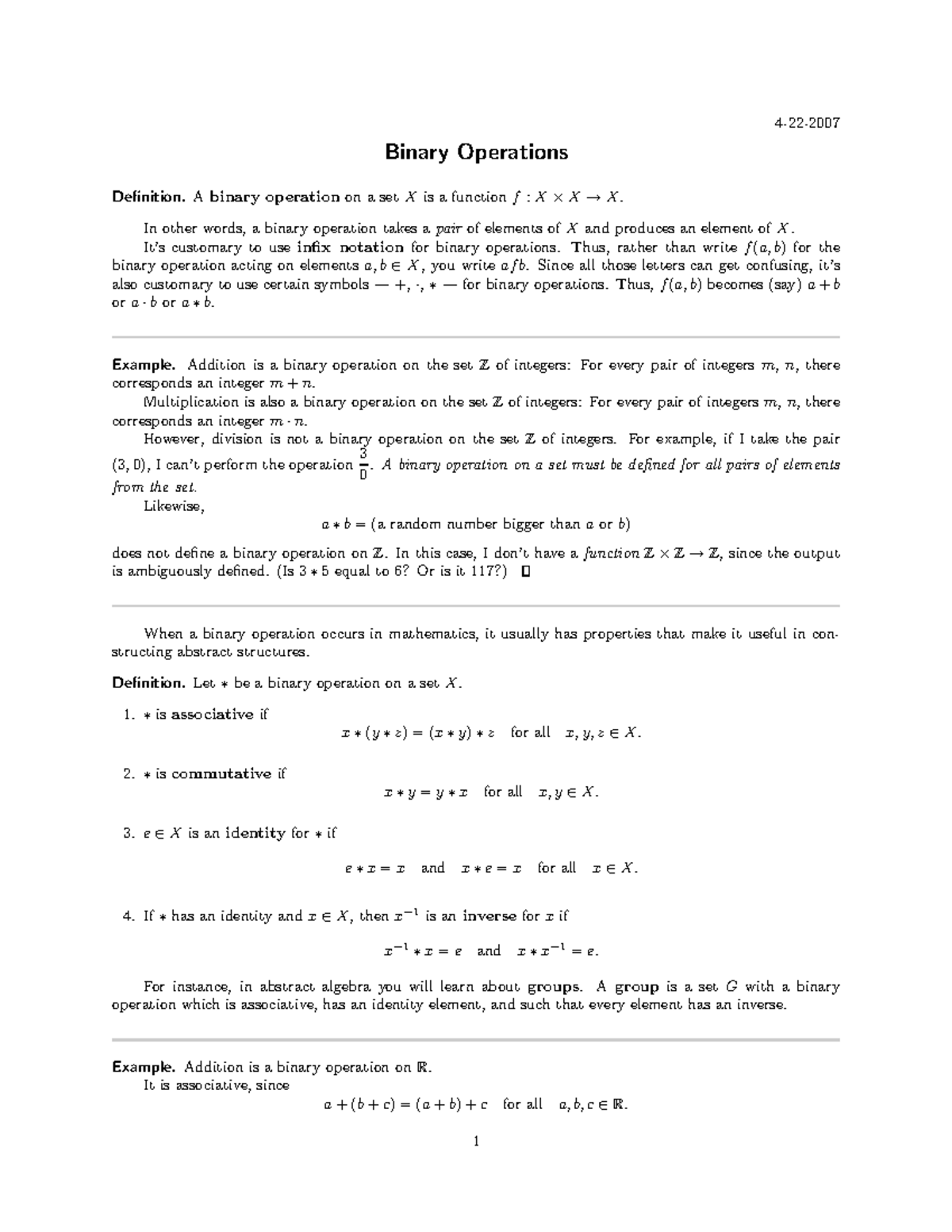 binary operation - 4-22- Binary Operations Definition. A binary ...