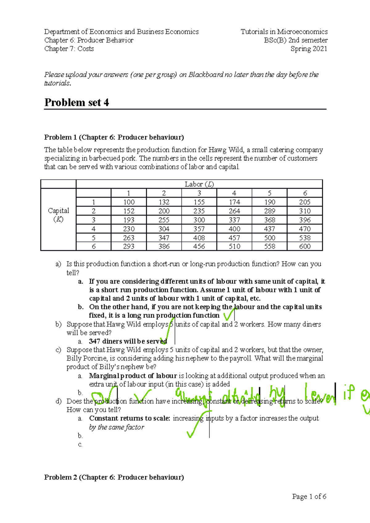 Problem Set 4 Microeconomics About Producer Behavior Adnd Cost ...