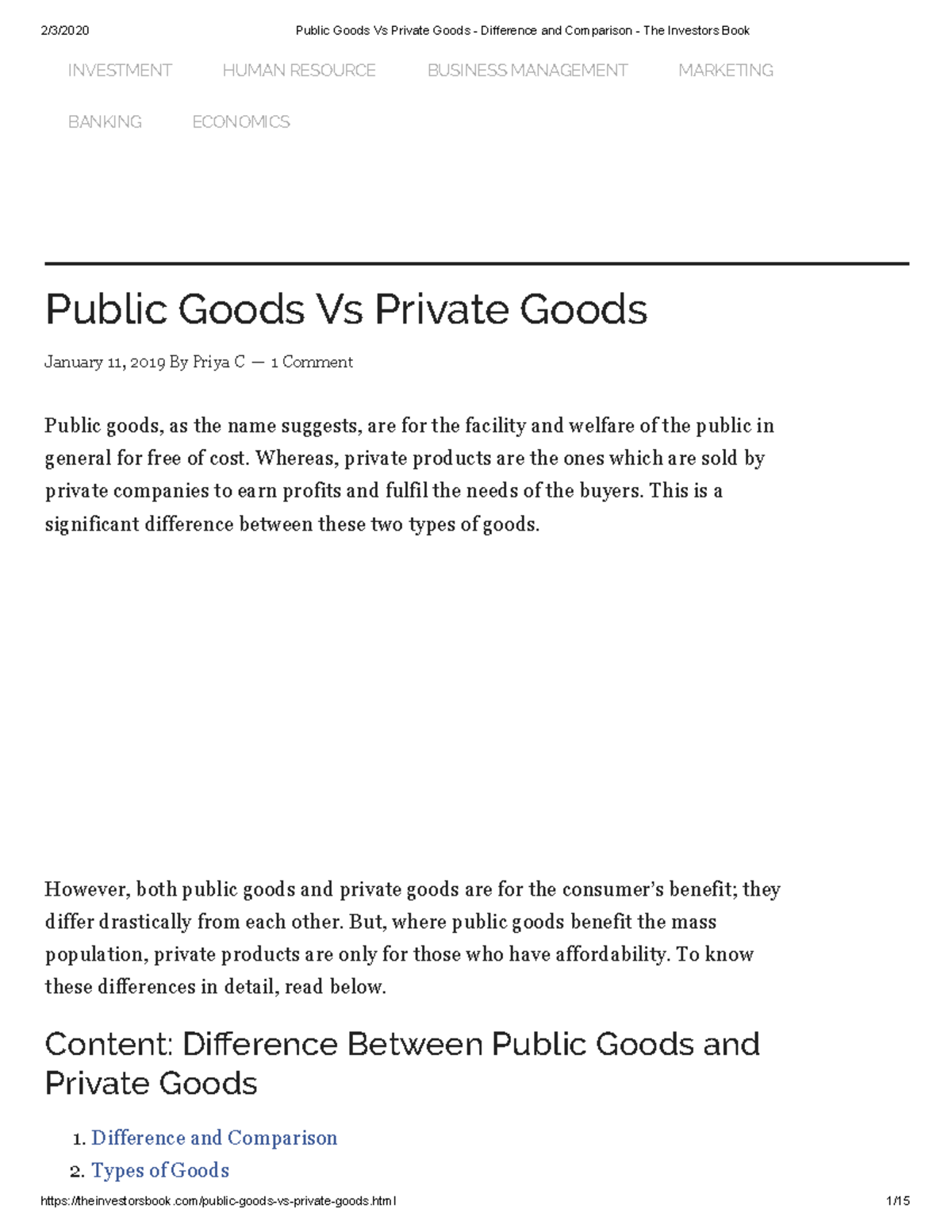 Public Goods Vs Private Goods - Difference and Comparison - The Investors  Book