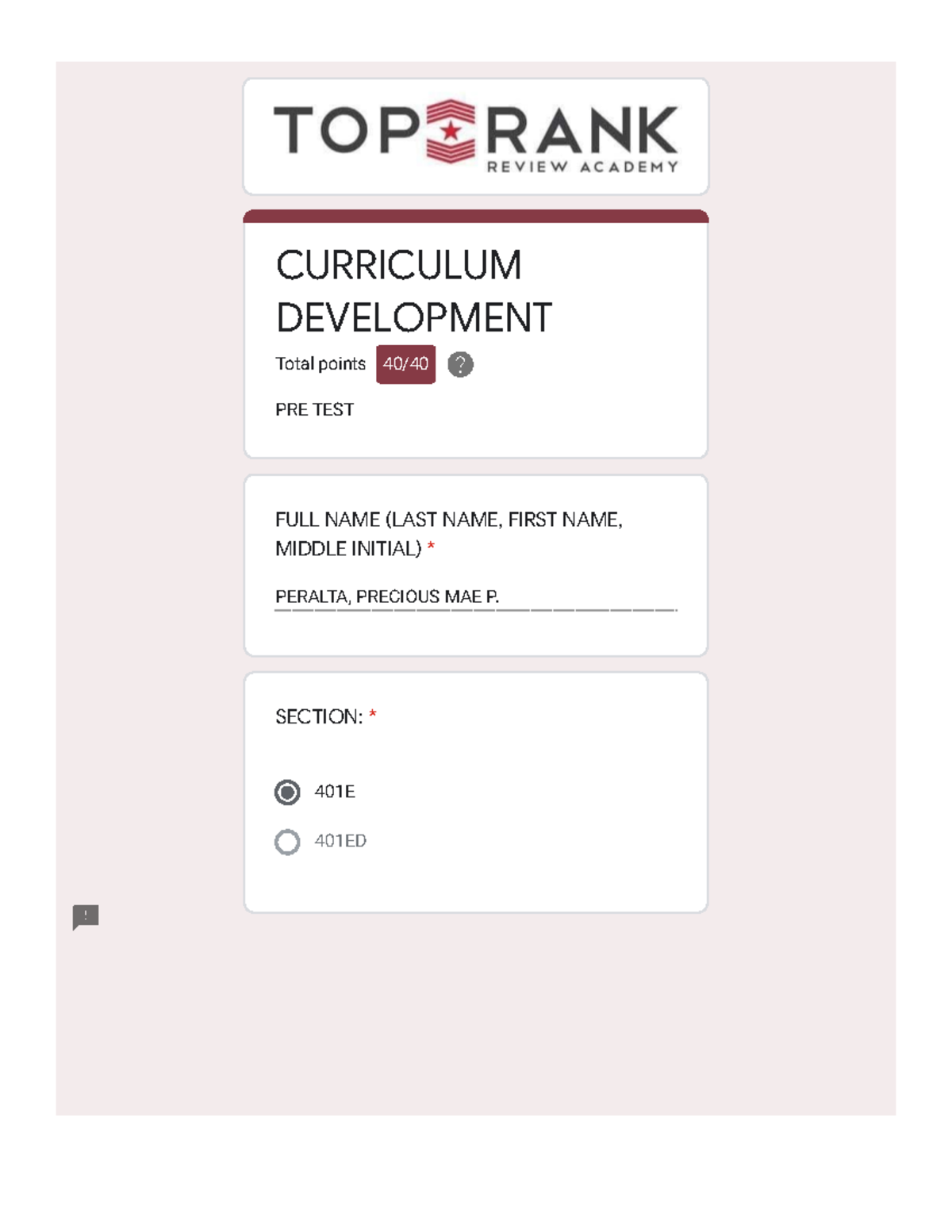 Curriculum Development PERALTA, PRECIOUS MAE P. 401E 401ED CURRICULUM