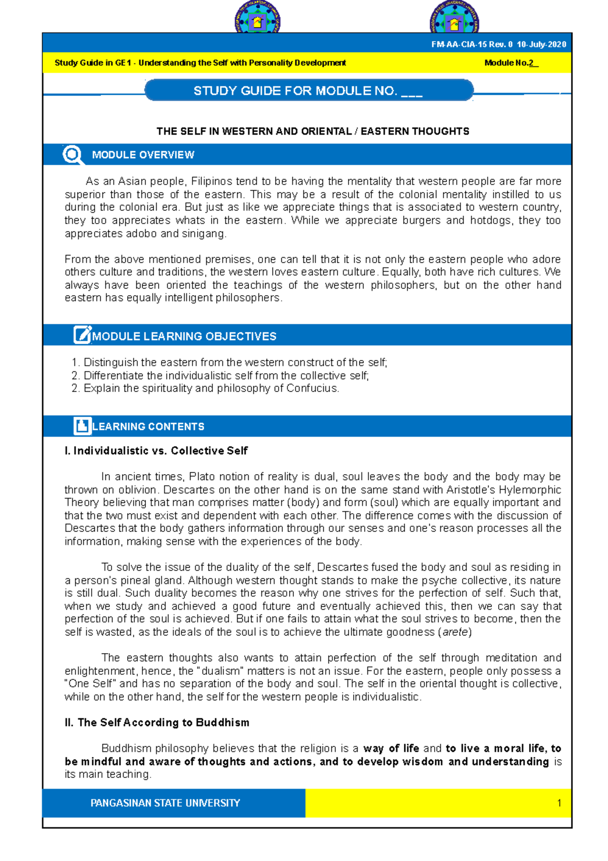 GE1 Module 5-Eastern Western Thought - Rev. 0 Study Guide in GE1 ...