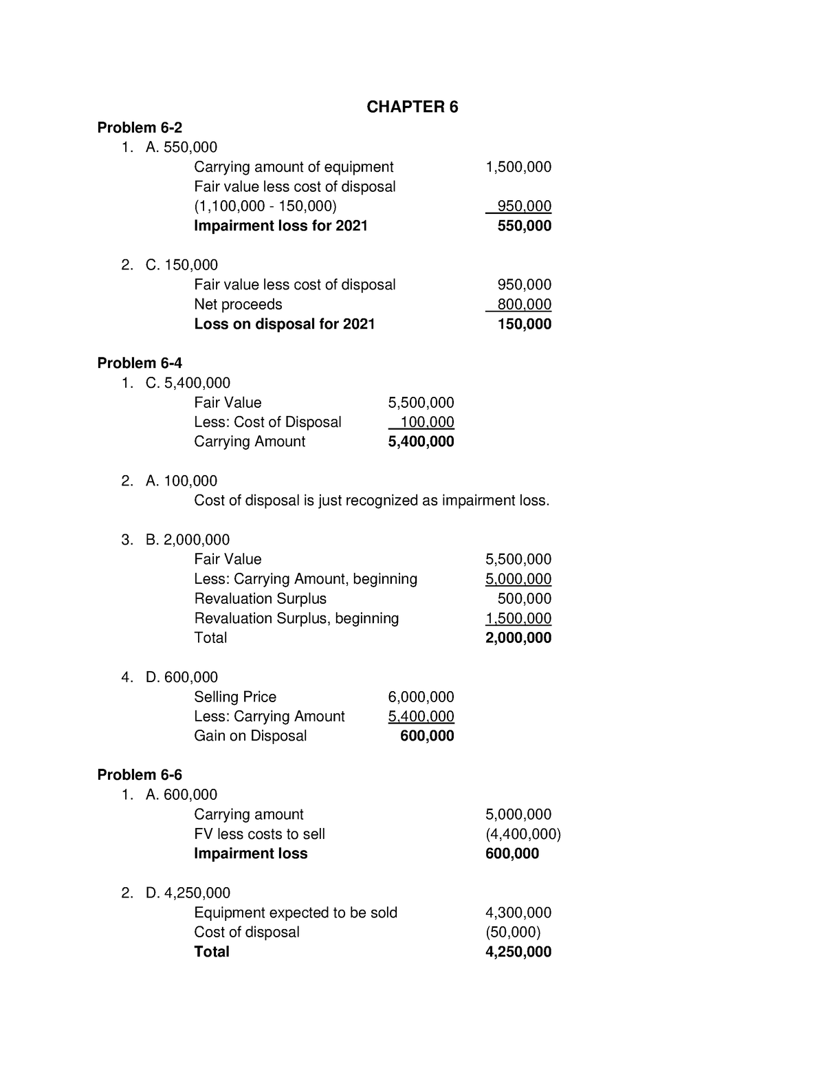 6-10 Answers - Fair Value Less Cost Of Disposal Problem 6- CHAPTER 7 ...