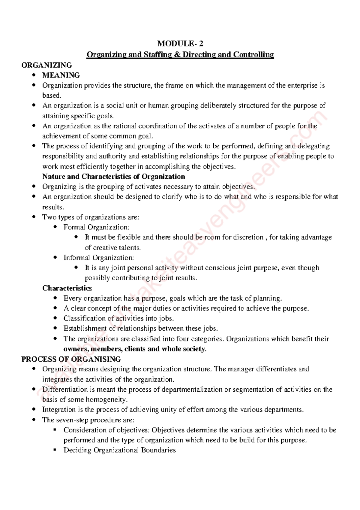 M2 wm - Lecture notes - MODULE- 2 Organizing and Staffing & Directing ...