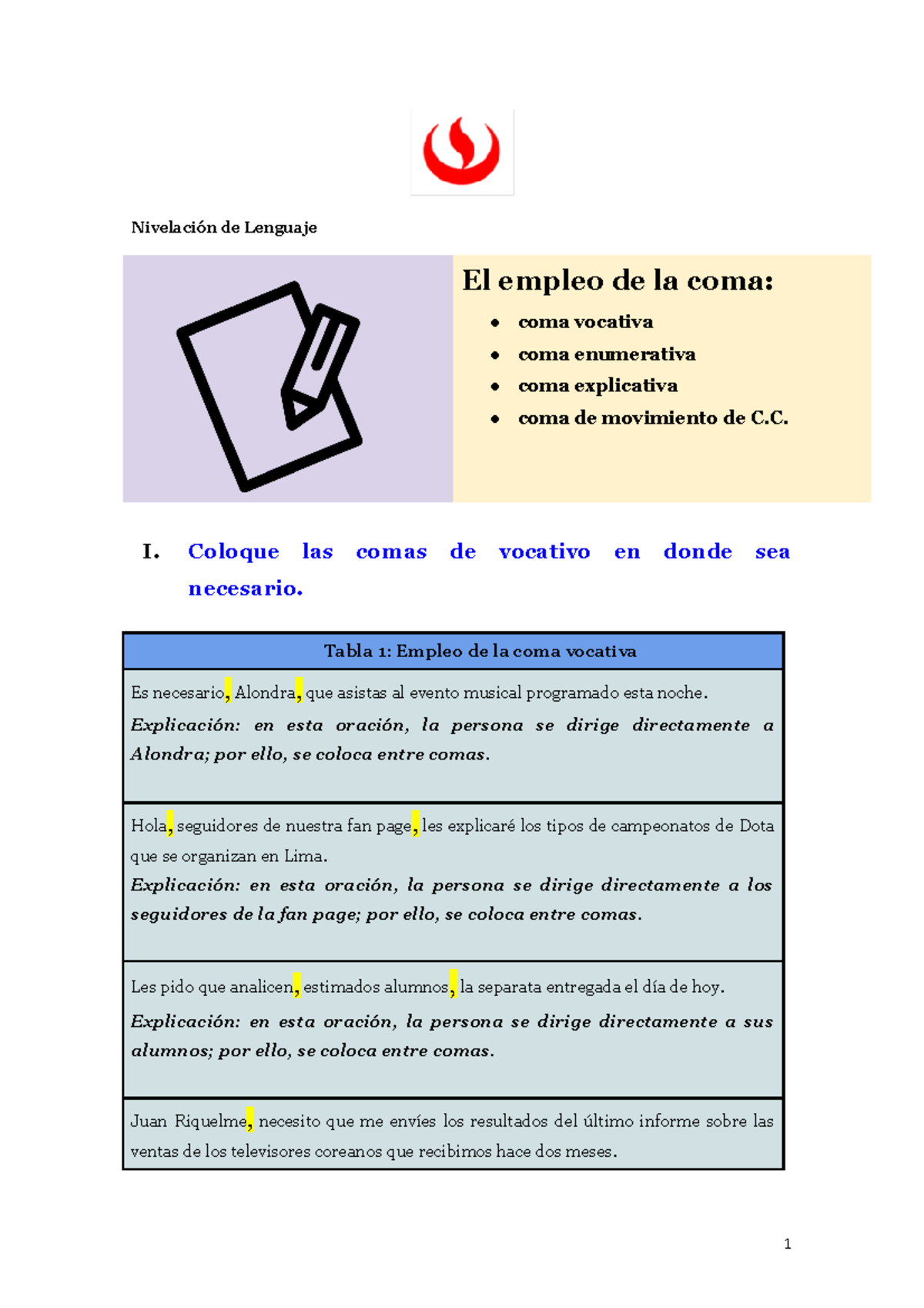 Solucionario de ejercicios - Nivelación de Lenguaje El empleo de la ...