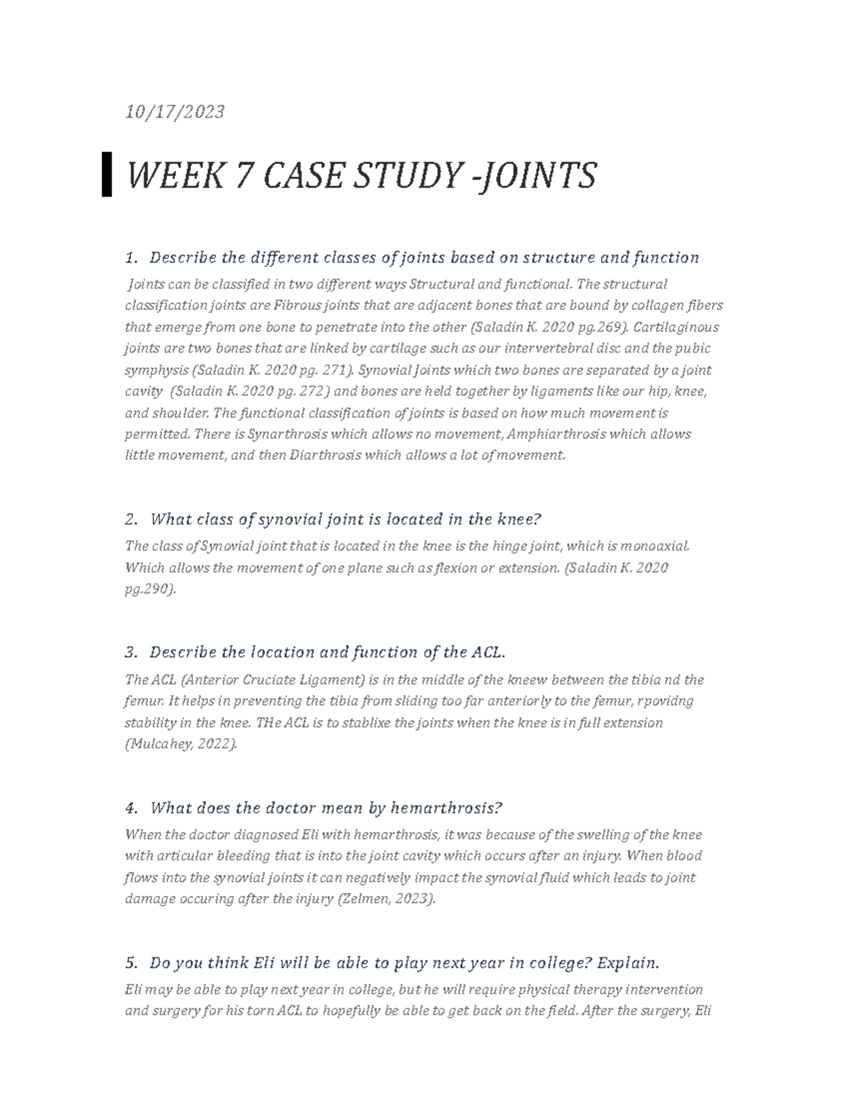 week 7 case study joints