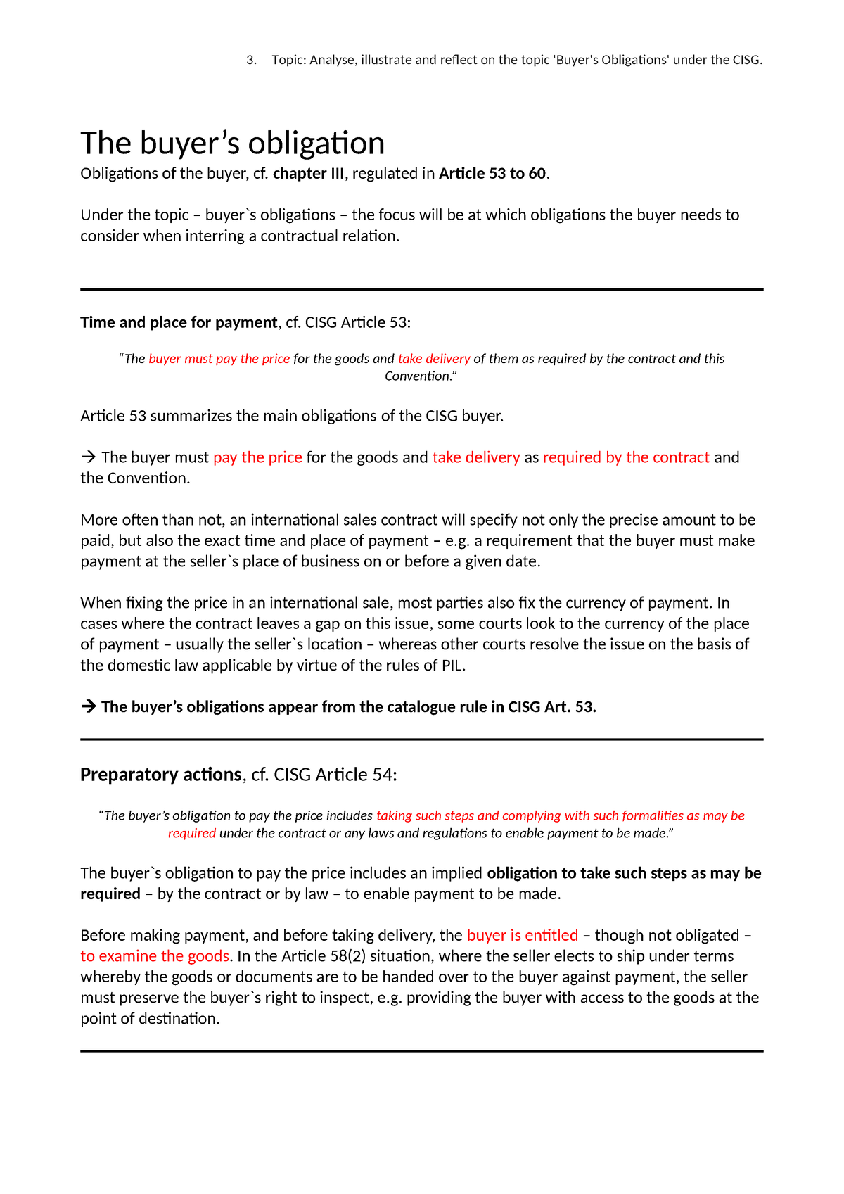 3. Topic - Buyer's Obligations Under The CISG - The Buyer’s Obligation ...