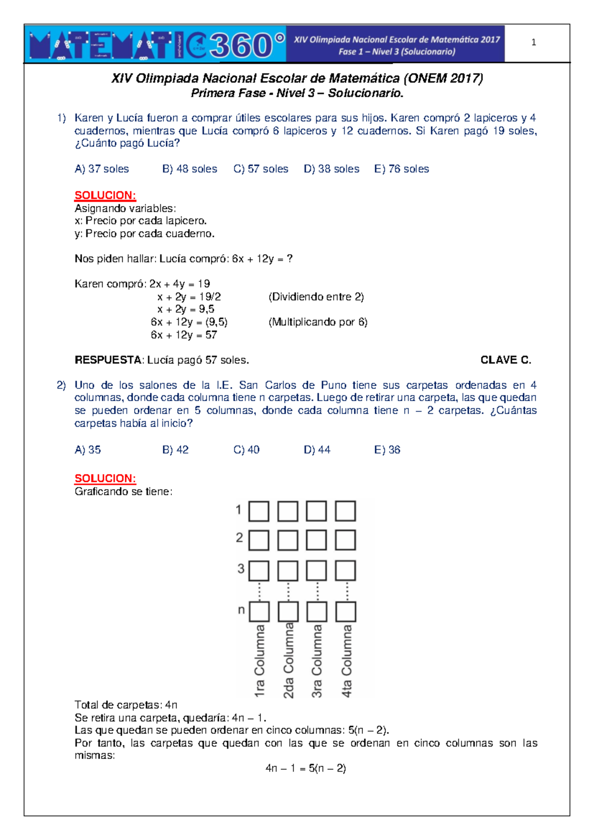 Solucionario ONEM 2017 F1N3 - XIV Olimpiada Nacional Escolar De ...