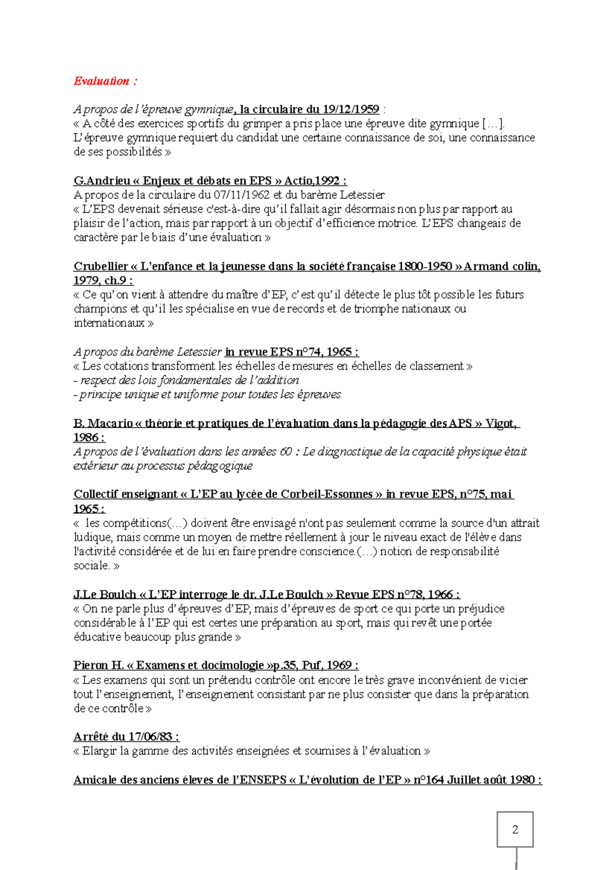 Citations Evaluation E1 - 2 Evaluation : A propos de l’épreuve gymnique ...