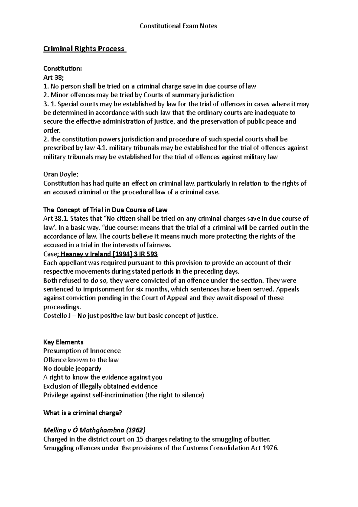 Constitutional Exam Notes - Consituional Exam Notes Criminal Rights ...