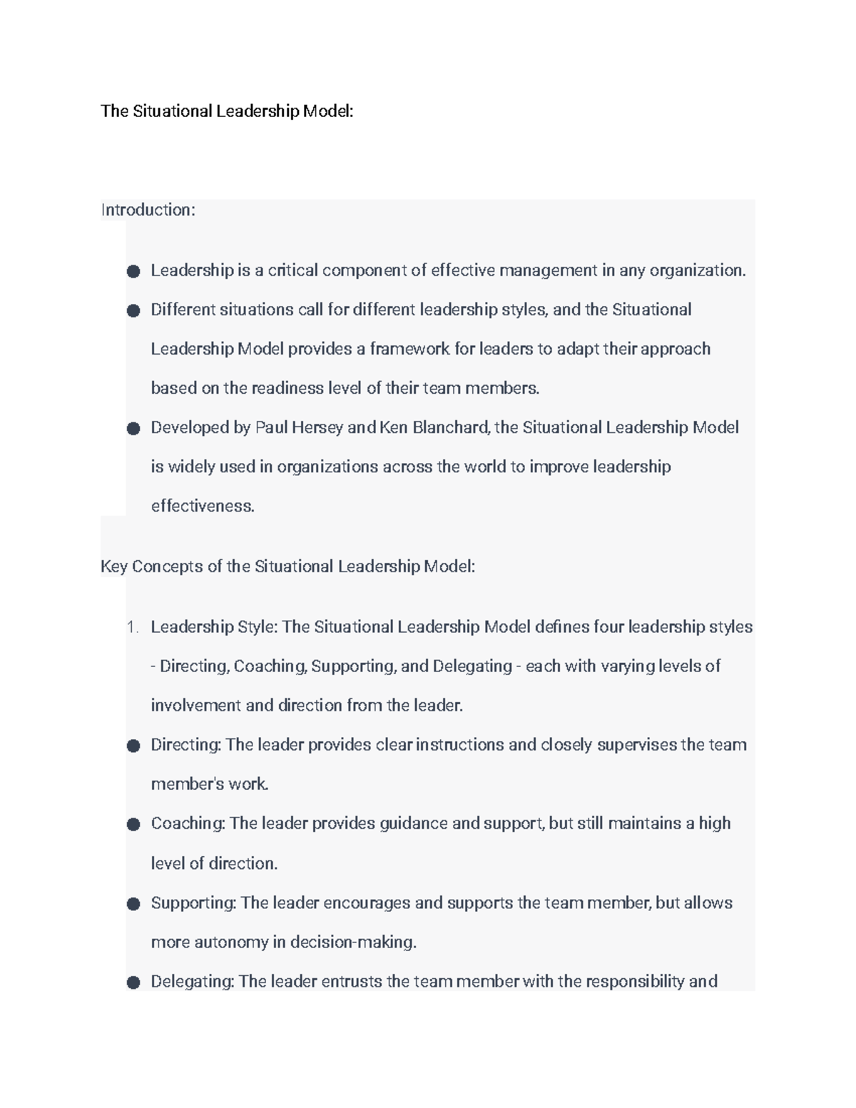 The Situational Leadership Model - The Situational Leadership Model ...
