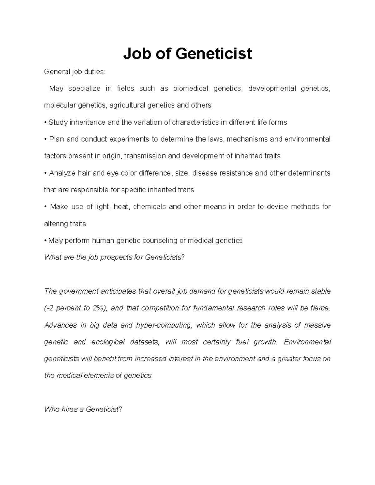 Job of Job of General job duties May