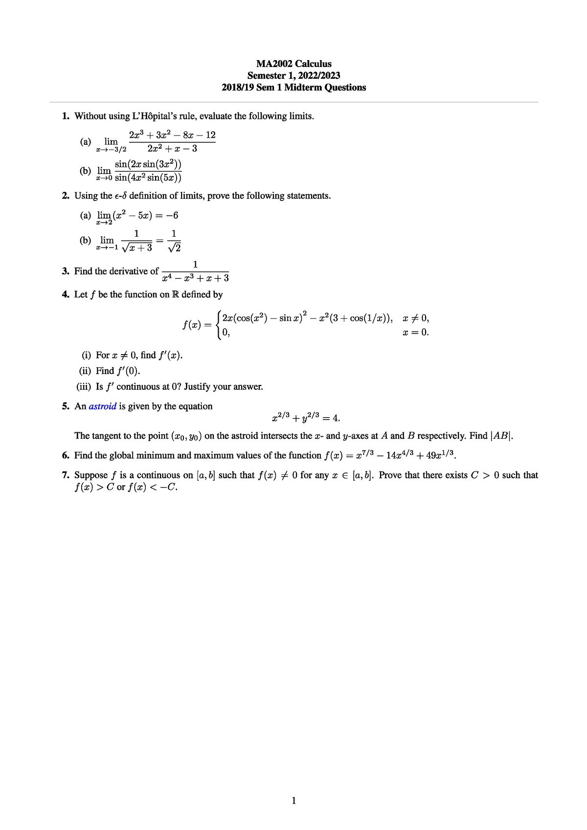 Midterm 1 - Practice Material For Calculus - MA1102R - Studocu