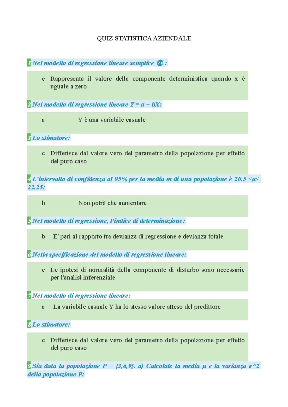 Test Autovalutazione Statistica Aziendale Unimercatorum - Statistica ...